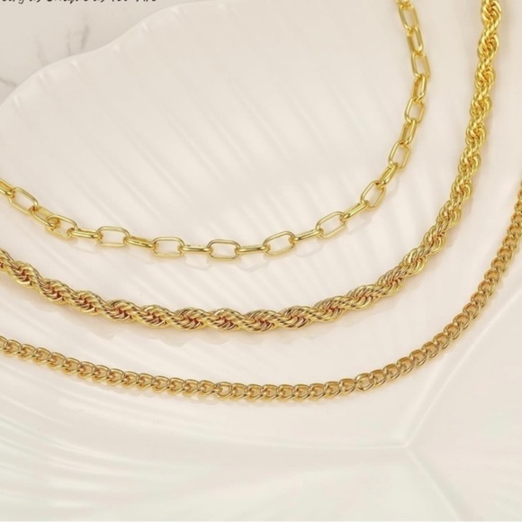 Gold 14k Gold Plated 3pc Rope Chain Necklace Set - Picture 3 of 3